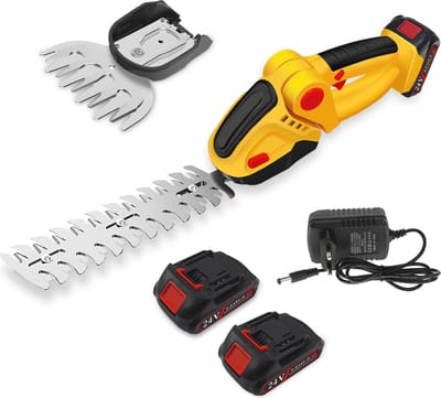 2-in-1 Snoerloze Heggenschaar en Graszakhouder - Draagbare Accu Tuinschaar met 24V Accu en 2000mAh voor Tuin en Gazon