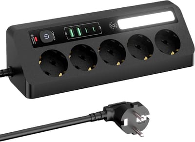 Hoek stekkerdoos - Meerdere stopcontacten - Bureau organiseren - Met LED strip - 2 meter kabel - Zwart