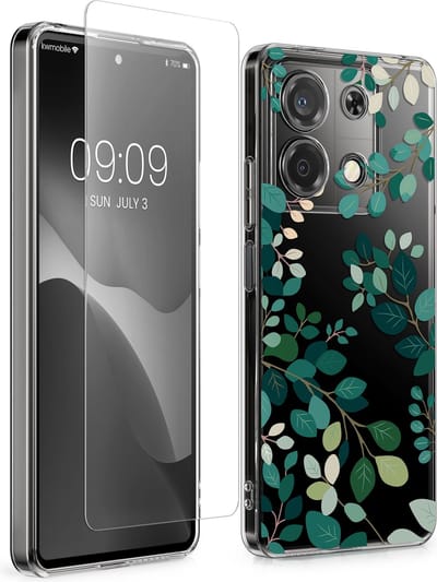 kwmobile telefoonhoesje geschikt voor Xiaomi Redmi Note 13 5G hoes - Telefoonhoesje voor smartphone - Telefoon cover - Met glazen schermbeschermer - Voorjaarsblaadjes design
