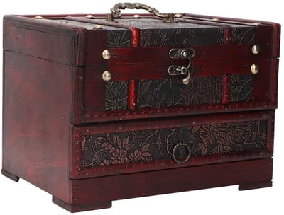 Allecto - Houten schatkist - Vintage sieradendoos - Met spiegel - Organizer voor sieraden - 22x16x16 cm - Perfect voor decoratie - Geschikt voor ie...