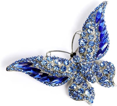Vlinder Broche Pin Voor Vrouwen Meisjes Mode Prachtige Grote Blauwe Kristal Keizerin Monarch Gevleugelde Broches Reversspeldjes Elegante Jurk Accessoires Bruiloft Kerst Verjaardag Sieraden