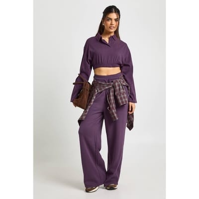 boohoo Dames Cropped Rugby T-shirt Rechte Pijpen Trainingspak | Plum | Maat: XL