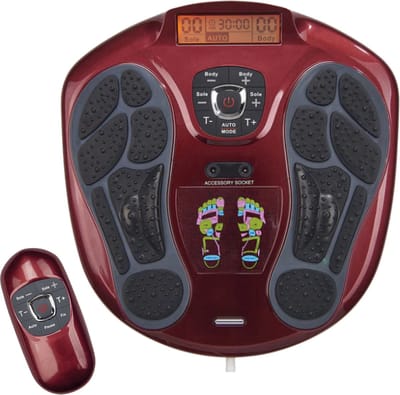 Circulation Maxx Reflexology Massageapparaat met voetreflexologie o.b.v. elektrische spierstimulatie (EMS) voor voeten benen rug en schouders – draadloos – 99 intensiteit niveaus, 6 massagestanden – Incl. TENS-apparaat + 4x zelfklevende gelpads