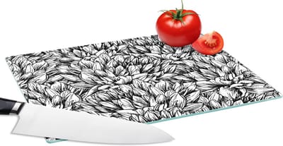 Glazen Snijplank - 28x20 - Bloemen - Zentangle - Patronen - Snijplanken Glas