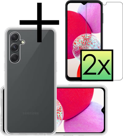 Hoesje - Met 2x Screenprotector - Geschikt voor Samsung Galaxy A14 - Sterk & Shockproof - Back Cover - Siliconen Case - Telefoon Hoes - Transparant