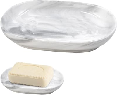 Ceramische Zeepdispenser met Marmerpatroon, Antislip Zeepbakje voor Badkamer en Wastafel, Roestvrij en Makkelijk Schoon te Maken, Houdt Zeep Droog en Fris