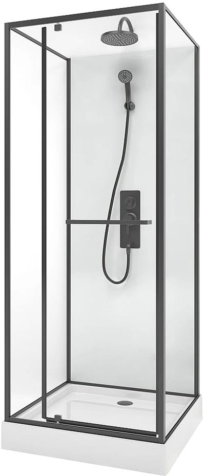 Vente-unique Douchecabine met omkeerbare plaatsingsrichting- Aanpasbare hoogte - Matzwart - L80 x B80 x H213/232 cm - SAVITO