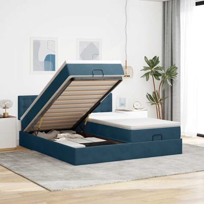 vidaXL - Ottoman - bed - met - matrassen - 160x200cm - fluweel - donkerblauw