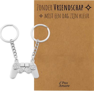 BFF Sleutelhanger voor 2 'Zonder Vriendschap mist een dag zijn kleur' - Controller - Sleutelhanger set op Cadeau Kaartje - Zilverkleurig - Vriendschap Symbool - Pax Amare