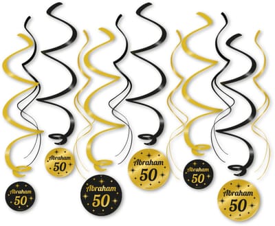 Q2P – 50 Jaar Slingers – Zwart & Gouden Hangdecoratie – Verjaardag Versiering – Abraham – Sarah - 12 Stuks