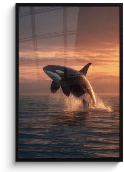 Poster in lijst - Fotolijst 80x120 cm - Posters - Orka - Zee - Zonsondergang - Posterlijst zwart - Decoratie - Wanddecoratie woonkamer - Muurdecoratie slaapkamer