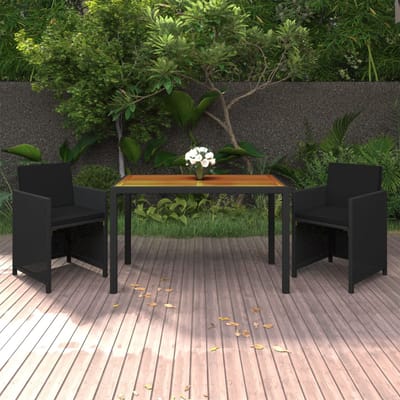 vidaXL - 3-delige - Tuinset - met - kussens - poly - rattan - zwart