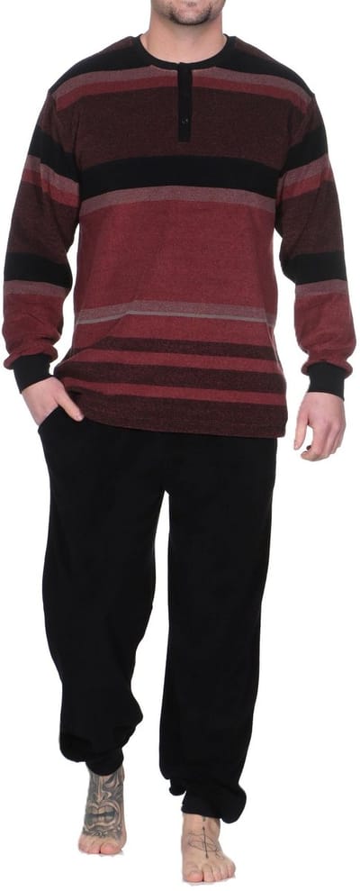Heren pyjama in badstof met manchetten in een stijlvolle blokstreep-look - ook in oversize