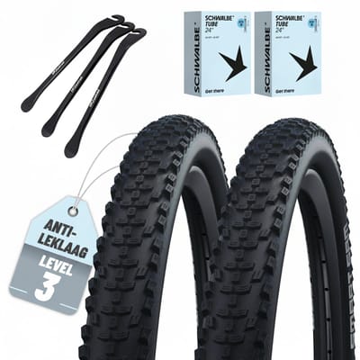 2x Schwalbe Smart Sam Fietsbuitenband 24x2,10 (54-507) MTB-Allrounder met ADDIX Compound, E-Bike Ready tot 25 km/h + SCV Klik-ventiel binnenbanden + 3 MSZweirad bandenlichters