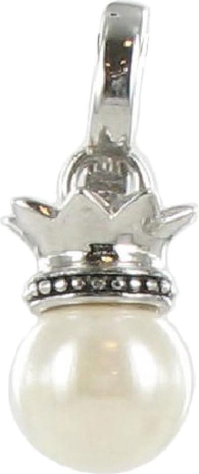 Quiges - Verzilverde Aanschuif Charm Bedel Parel met Kroon voor Quiges Wikkelarmbanden - EHC047