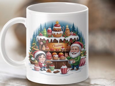 Mok Kerstbakkerij Mug, Feestelijke Santa Claus, Elf met Koekjes, Kerst Decoraties, Vakantie Cadeau Idee, Unieke Mok, Kerst Mok