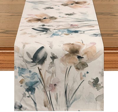 Dailygoods- Tafelloper Bloemen - Jute - 32 x 183 cm - Geschikt voor Eettafels - Herbruikbaar - Zachte huidvriendelijk - Decoratie voor Feestdagen - Tafelkleed