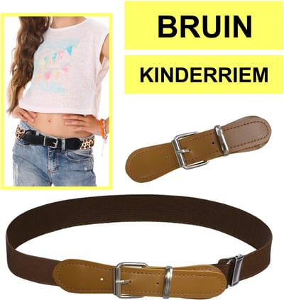 Fako Fashion - Kinderriem Elastisch Oval - Elastische Riem Voor Kinderen - Rekbare Riem - Broekriem - Stretch Riem - Natural - Bruin