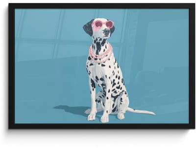 Poster in lijst - Fotolijst 60x40 cm - Posters - Dalmatiër - Zonnebril - Blauw - Posterlijst zwart - Decoratie - Wanddecoratie woonkamer - Muurdecoratie slaapkamer
