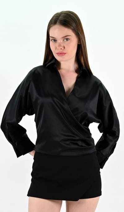 YesMooi - Zwarte Satijnen Crop Top - S (36)