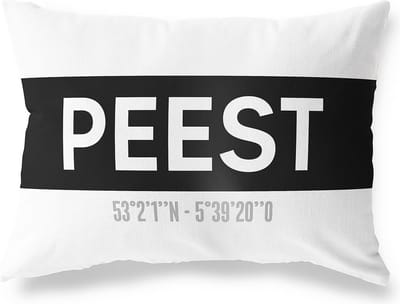Tuinkussen PEEST - DRENTHE met coördinaten - Buitenkussen - Bootkussen - Weerbestendig - Jouw Plaats - Studio216 - Modern - Zwart-Wit - 50x30cm