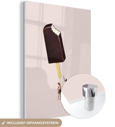 MuchoWow® Glasschilderij 120x160 cm - Schilderij acrylglas - IJs - Chocolade - Pastel - Vintage - Foto op glas - Schilderijen