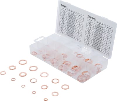 BGS 8144 - Assortiment de joints d’étanchéité | cuivre | en pouces | pour bouchons de vidange | 75 pièces