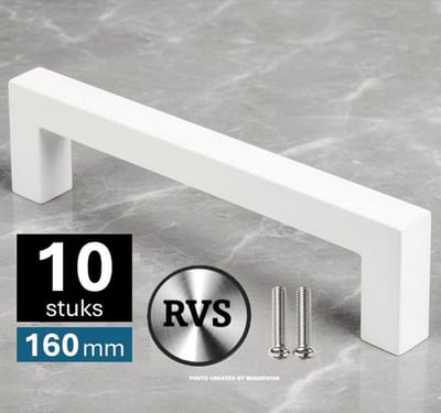 10 X MSQDESIGN - wite RVS Handgrepen 160mm - Handgreep wit - Handgrepen keukenkastjes - Keukengrepen wit - Kastgrepen - Meubelgrepen - Handgrepen deurtjes kast - Handgreep keuken - Deurgreepjes - ladegreep - Meubelgreep - Deurgreep wit