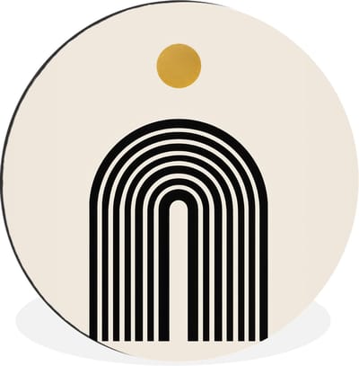 WallCircle - Wandcirkel - Muurcirkel - Minimalistisch - Zwarte boog - Gouden cirkel - Aluminium - Dibond - 30x30 cm - Binnen en Buiten