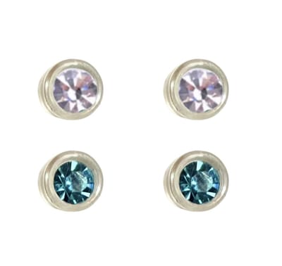 2 paar- Allergievrije oorbellen -Kendra-Wit en Blauw 4 mm- kunststof- Charme Bijoux