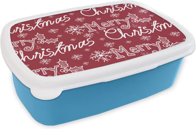 Broodtrommel Blauw - Lunchbox - Brooddoos - Patronen - Sneeuw - Kerst - Quotes - 18x12x6 cm - Kinderen - Jongen