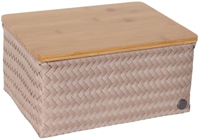 Opbergmand met bamboe deksel - Mand - Speelgoedmand - Woonkamer - Kinderkamer - Luiertafel - Babykamer - Handed By -Top Fit large - bruin - caffè latte
