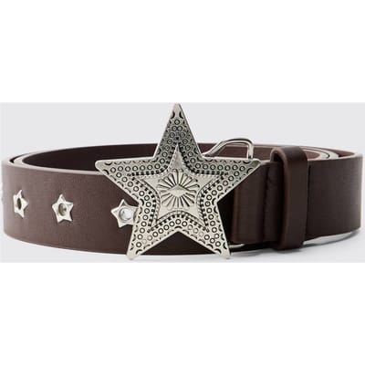 PU Star Buckle Belt | Brown | Size Large/XL
