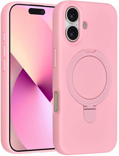 Backcover Hoesje Geschikt voor: iPhone 17 Volledig Dekkende Schokbestendige Siliconen Backcover met Ringstandaard – 360° Bescherming - Sakura Pink