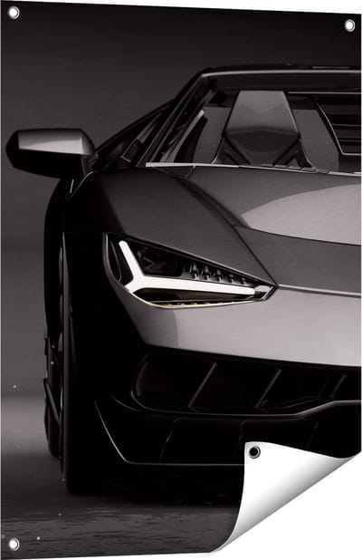 Gards Tuinposter Zwarte Sportwagen Auto - 60x80 cm - Tuindoek - Tuindecoratie - Wanddecoratie buiten - Tuinschilderij