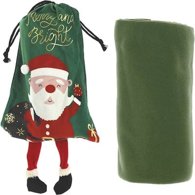 Plaid - Tijn - Rugzak met Kerstman erop - fleece Plaid - Groen -130 x 160 cm