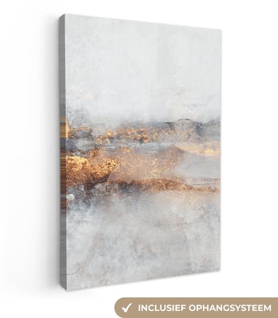 Canvas schilderij 20x30 cm - Wanddecoratie Mist - Goud - Abstract - Muurdecoratie woonkamer - Slaapkamer decoratie - Kamer accessoires - Schilderijen op canvas