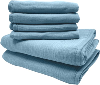 Smikkels - Kraamcadeau hydrofiele doeken (2 stuks) met spuugdoekjes (4 stuks) - Blauw - Hydrofiel met badstof