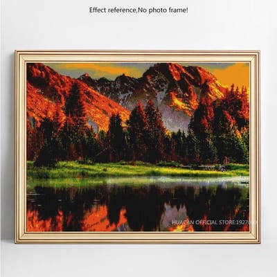 Diamant borduurwerk landschap berg zonsondergang volledige ronde 5D DIY diamant schilderij 20X30CM black