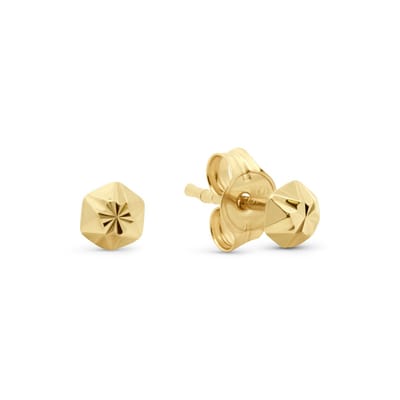 New Bling 9NBG-1040 – Gouden Oorbellen Dames – Oorknopjes Hexagon – 14K Goud – 3,2 mm