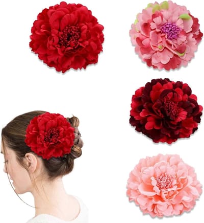 Set van 4 Grote Decoratieve Haarclips met Pioenroos - 11 cm - Ideaal voor Bruiloften, Feestjes en Fotoshoots in Diverse Kleuren