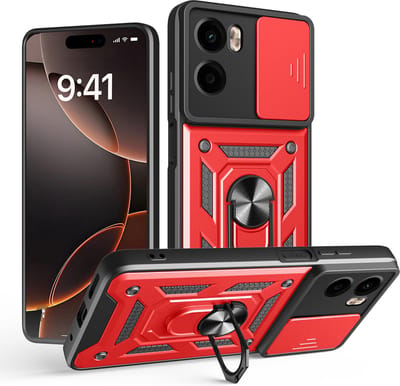 MobyDefend Hoesje - Geschikt voor Motorola Moto E15 / G05 - Pantsercase Met Draaibare Ring - Rood