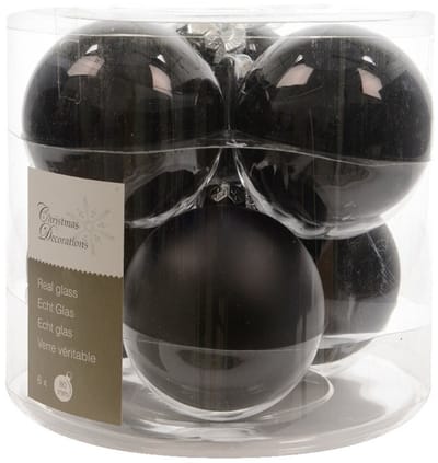 Decoris Kerstballen - 12x stuks - zwart - D8 cm - glas - glans en mat - kerstversiering - Kerstboomversiering