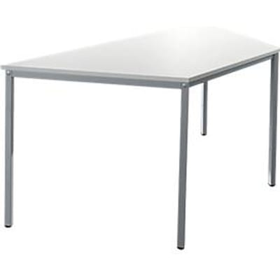 Schäfer Shop Pure Tafel van stalen buis, trapeziumvormig, voet van vierkante buis, B 1600 x D 690 zero x H 720 mm, alu wit/wit