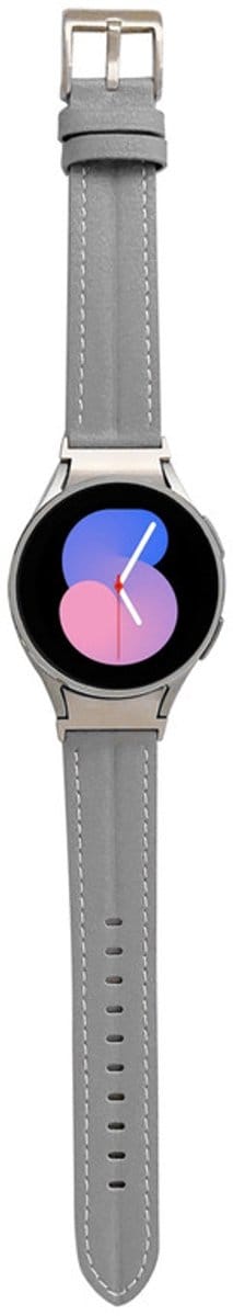 Luxe leren bandje - geschikt voor Samsung Galaxy Watch 7 (40 & 44mm) / Watch 6 (Classic) / Watch 5 (Pro) / Watch 4 (Classic) / Watch FE - leer met gesp - grijs