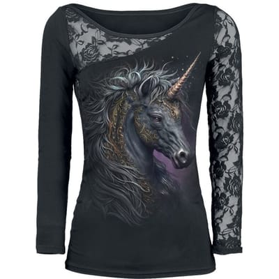 Spiral Shirt met lange mouwen - Celtic Unicorn - S tot XXL - voor Vrouwen - zwart