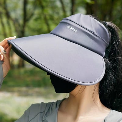 Zomer Hoge Rand IJszijde Zonbescherming Hoed Buiten Grote Rand UV Zonbescherming Hoed Ademend Lucht Bovenkant Hoed Dames (52-58CM)