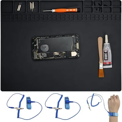 Grote ESD Veilige Anti-Static Mat voor Elektronica met Aardingskabel en Polsbandje, Hittebestendig en Ideaal voor Computer, Laptop en Mobiele Apparaten 400 x 300 mm