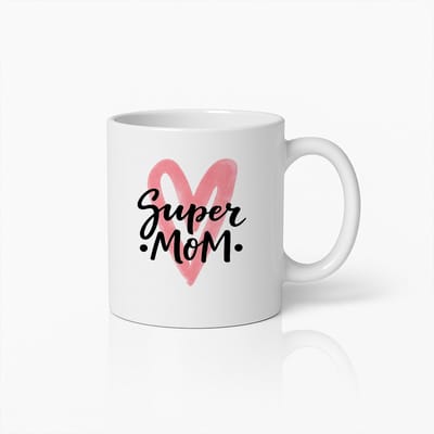 Super Mom Koffiemok met Roze Hart - Moederdag Cadeau - Keramiek Wit