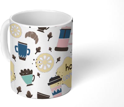 Mok - Koffiemok - Patronen - Koffie - Ontbijt - Croissant - Mokken - 350 ML - Beker - Koffiemokken - Theemok
